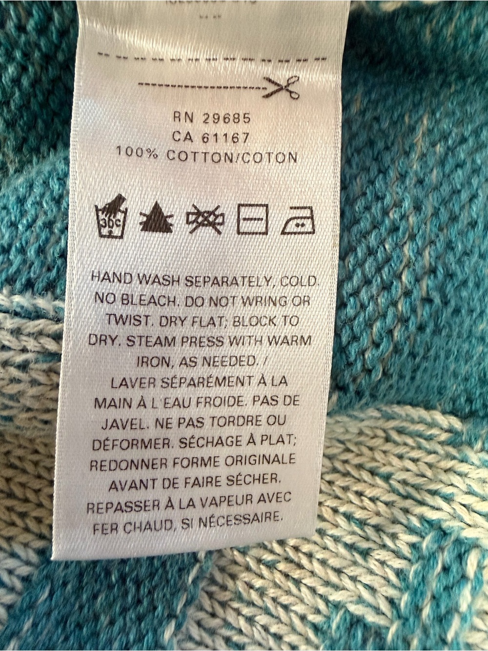 Pendleton Southwestern Geometric Cotton Sweater Teal Blue-Green Gray Size L - Picture 7 of 7